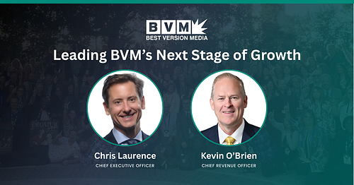 Best Version Media names Chris Laurence (left) as next Chief Executive Officer and transitions Kevin O’Brien (right) to Chief Revenue Officer. [Photo Credit: Best Version Media]