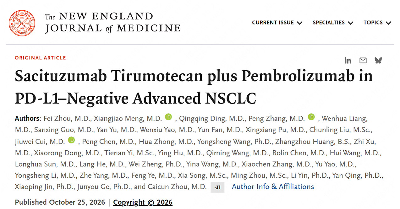The Results of Phase III OptiTROP-Lung06 Study of Sacituzumab Tirumotecan (sac-TMT) Presented as an ESMO Oral Presentation and Simultaneously Published in The New England Journal of Medicine