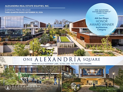 Alexandria Real Estate Equities, Inc. Reports 3Q26 and YTD 3Q26 Net Loss per Share – Diluted of $3.74 and $2.06, respectively, and 3Q26 and YTD 3Q26 FFO per Share – Diluted, as Adjusted, of $1.54 and $5.00, respectively