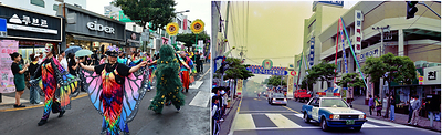 (Left) The Chilsimni Festival in the Seogwipo Central Commercial District;  (Right) the former Dongmyeong Department Store