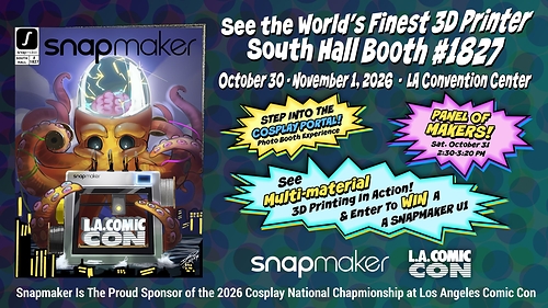 Meet the makers exploring the future of multi-material cosplay, discover fan-made creations and visit Snapmaker in South Hall at Booth #1827. Meet the makers exploring the future of multi-material cosplay, discover fan-made creations and visit Snapmaker in South Hall at Booth #1827.