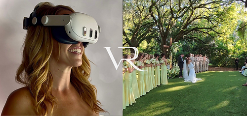 Couples put on a VR headset and stand back inside of their wedding. Couples put on a VR headset and stand back inside of their wedding.