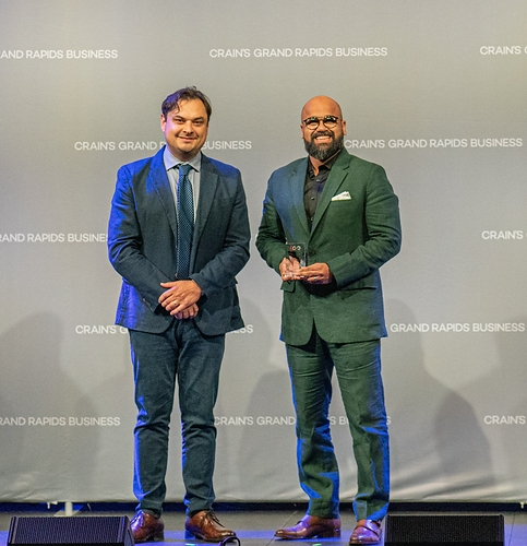 Rishabh Mukherjee, CFA, vice president of deals at Grand Rapids, Mich.-based Blackford Capital accepting his award at the 2026 40 Under 40 awards ceremony hosted by Crain's Grand Rapids Business. Rishabh Mukherjee, CFA, vice president of deals at Grand Rapids, Mich.-based Blackford Capital accepting his award at the 2026 40 Under 40 awards ceremony hosted by Crain's Grand Rapids Business.