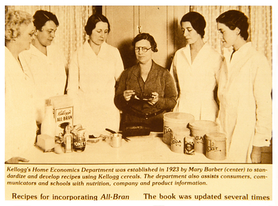 Kellogg’s Home Economics Department, established in 1923, developed and standardized recipes using Kellogg cereals and provided consumers, communicators and schools with nutrition and product information.
