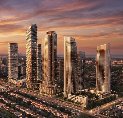 M City in downtown Mississauga. M6, M7 and M8 at the far right. Architectural rendering courtesy of Urban Capital