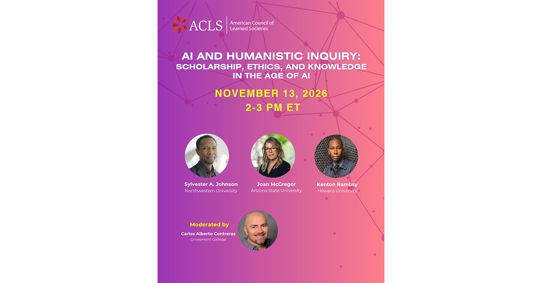 ACLS convenes experts for Nov. 13 panel on AI and humanistic inquiry