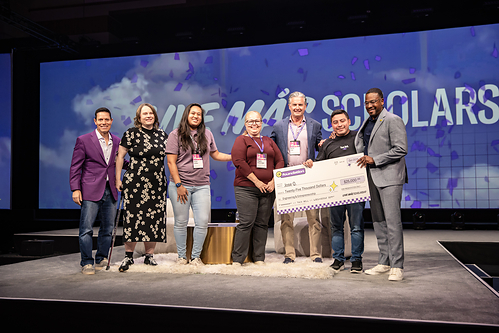 Taco Bell Team Member Jose Q. was surprised with a $25,000 Live Más Scholarship by Taco Bell CEO Sean Tresvant. Left to right: Rob Alvarado, Julie Davis, Susan Valdez, Magda Alvarenga, Brian Cox, Jose Quiroa, Sean Tresvant Taco Bell Team Member Jose Q. was surprised with a $25,000 Live Más Scholarship by Taco Bell CEO Sean Tresvant. Left to right: Rob Alvarado, Julie Davis, Susan Valdez, Magda Alvarenga, Brian Cox, Jose Quiroa, Sean Tresvant