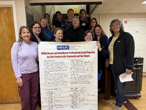 Berkshire VNA clinicians, joined by their Berkshire Medical Center nurse colleagues, delivered a petition to management seeking a fair contract on October 26, 2026. Berkshire VNA clinicians, joined by their Berkshire Medical Center nurse colleagues, delivered a petition to management seeking a fair contract on October 26, 2026.