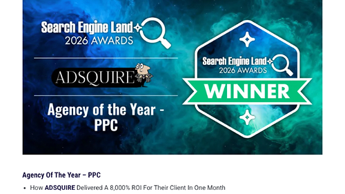 ADSQUIRE Wins PPC Agency Of The Year 2026 ADSQUIRE Wins PPC Agency Of The Year 2026