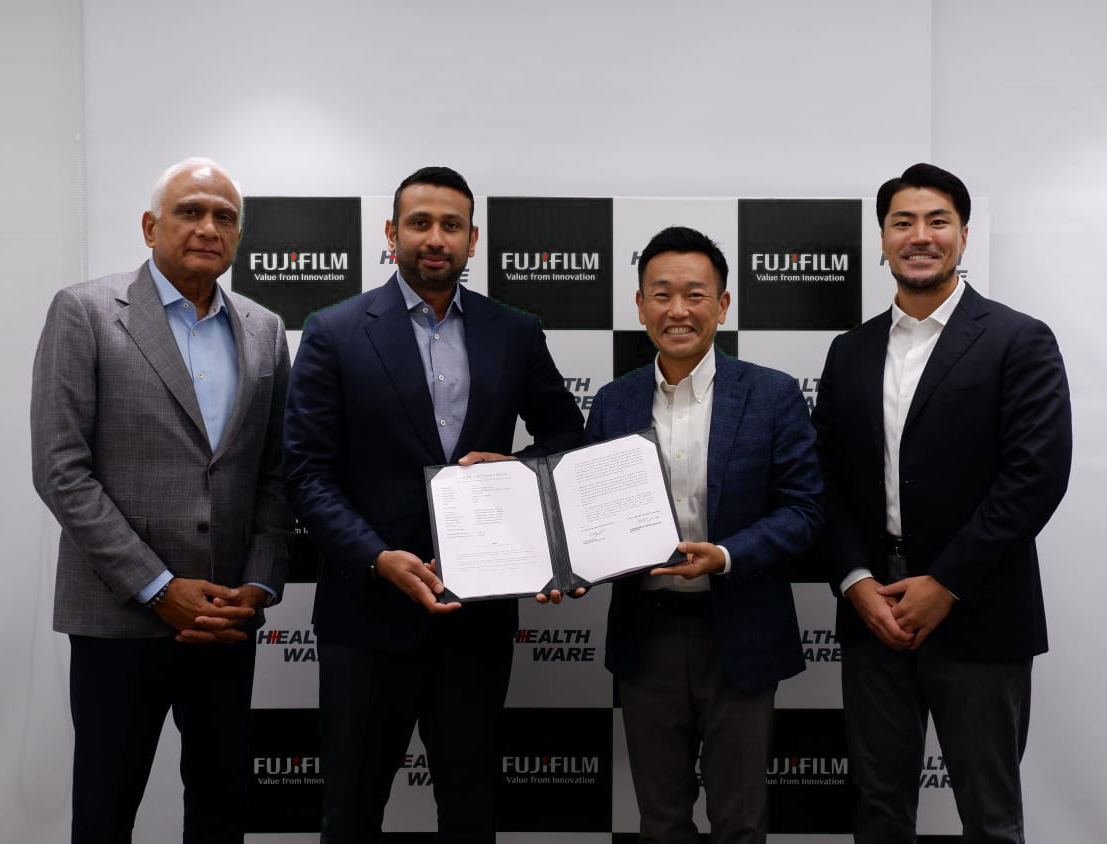 A strategic collaboration between Healthware and Fujifilm - Left to Right: Ram Narayan, Chairman, Healthware; Tarun Narayan, MD, Healthware; Koji Wada, MD, Fujifilm India; Kai Yoshida, Sr. Manager, Fujifilm India A strategic collaboration between Healthware and Fujifilm - Left to Right: Ram Narayan, Chairman, Healthware; Tarun Narayan, MD, Healthware; Koji Wada, MD, Fujifilm India; Kai Yoshida, Sr. Manager, Fujifilm India