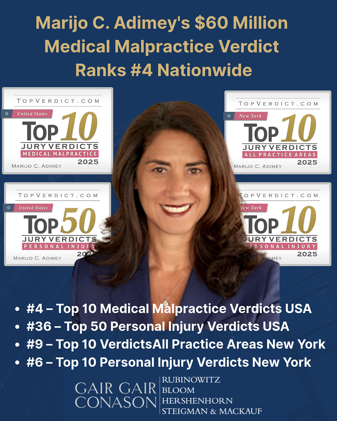 $60 Million Medical Malpractice Verdict Obtained by Marijo C