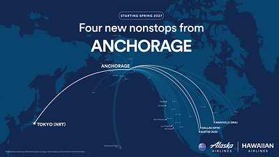 Alaska Airlines will launch its first nonstop service between Anchorage and Tokyo Narita next spring, creating a convenient new connection between Alaska and the Asia-Pacific region. 