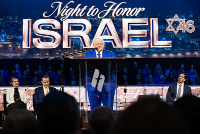 Pastor John Hagee, founder of Hagee Ministries and Chairman of Christians United for Israel, addresses the congregation during the annual Night to Honor Israel at Cornerstone Church in San Antonio.