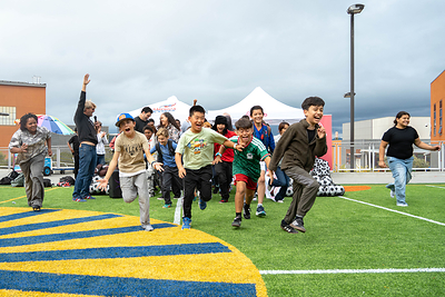 Students run onto the new synthetic turf field at Willie L. Brown Jr. Middle School in San Francisco, part of a $1.9 million effort by Playing for Keeps Foundation and America SCORES Bay Area to create or upgrade play spaces at 14 San Francisco schools. Students run onto the new synthetic turf field at Willie L. Brown Jr. Middle School in San Francisco, part of a $1.9 million effort by Playing for Keeps Foundation and America SCORES Bay Area to create or upgrade play spaces at 14 San Francisco schools.