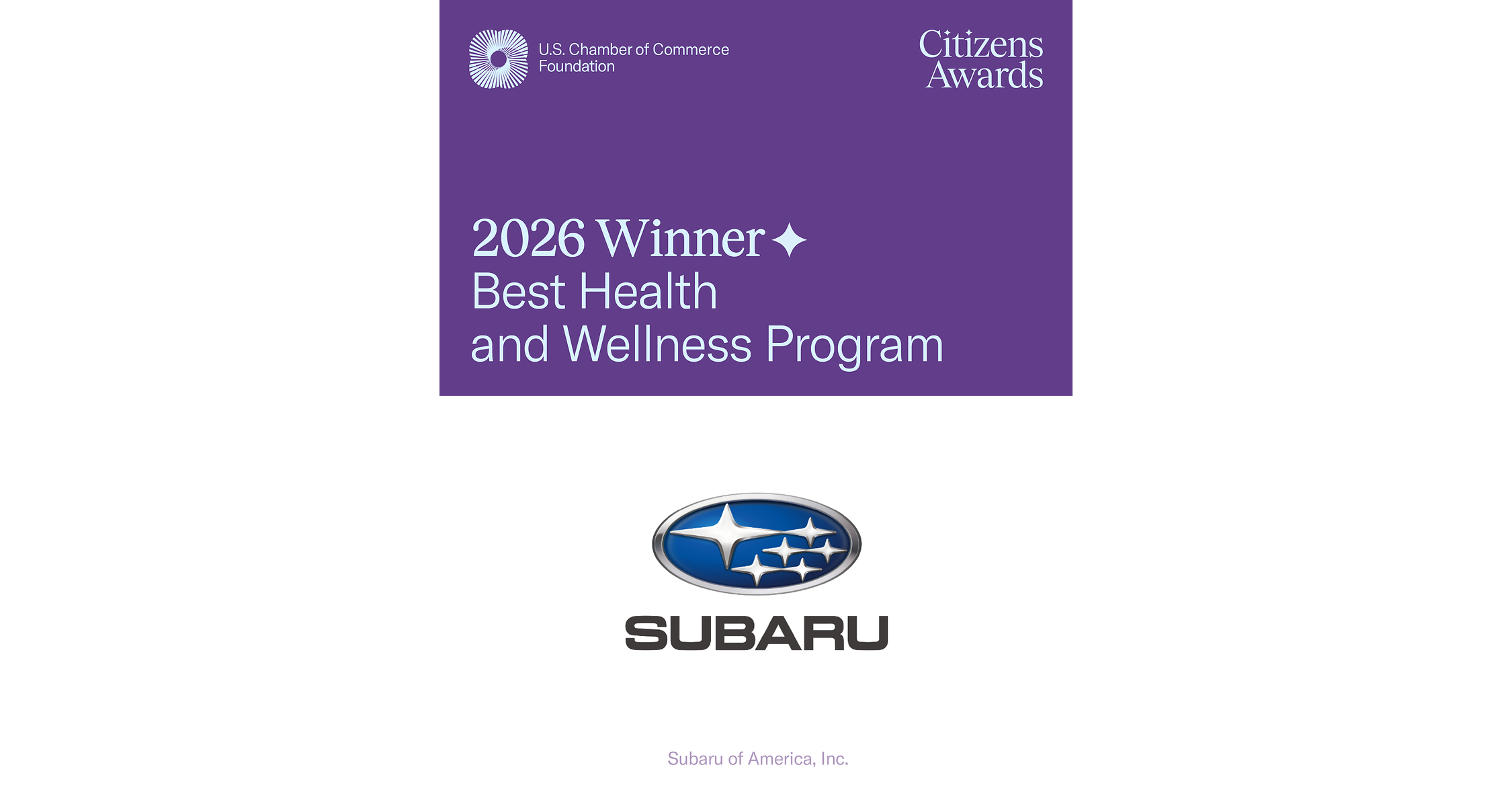 SUBARU OF AMERICA RECOGNIZED BY U.S. CHAMBER OF COMMERCE FOUNDATION FOR PARTNERSHIP WITH BLOOD CANCER UNITED