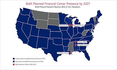 BofA planned financial center presence by 2027