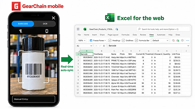 GearChain mobile app to Excel for the web real time sync flow GearChain mobile app to Excel for the web real time sync flow