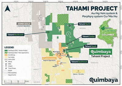 Quimbaya Gold Expands Tahami Land Position by 37% to 43,496 Hectares