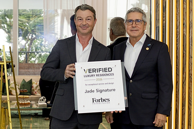 The Jade Signature Celebrates Forbes Travel Guide VERIFIED™ Luxury Residences Designation on Property Lobby