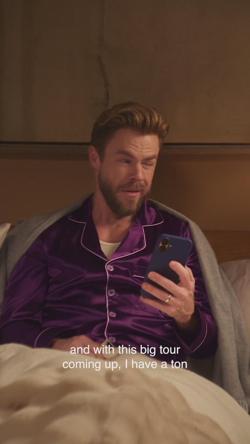 Mucinex "Chief Recharge Officer" Derek Hough shows off his nighttime essential, Mucinex Recharge, keeping cold and flu symptoms at bay so he can keep up with his hectic day-to-day.