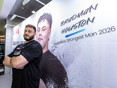 Australia's Strongest Man 2026 Bradman Houston with SAJ Electric at All Energy