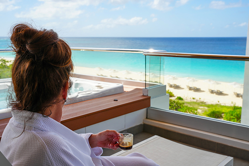 Enjoying a morning coffee after a soothing soak in your private hot tub at boutique resort, Tranquility Beach Anguilla on Meads Bay Beach. Photo: Tranquility Beach Anguilla Enjoying a morning coffee after a soothing soak in your private hot tub at boutique resort, Tranquility Beach Anguilla on Meads Bay Beach. Photo: Tranquility Beach Anguilla