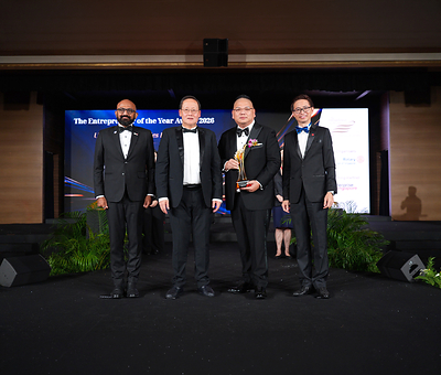 PFPFA Pte Ltd Chief Executive Officer Jeffrey Chow (second from right) receives the Entrepreneur of the Year Award 2026 in the New Entrepreneur Category at the award ceremony held on 30 October 2026 in Singapore. PFPFA Pte Ltd Chief Executive Officer Jeffrey Chow (second from right) receives the Entrepreneur of the Year Award 2026 in the New Entrepreneur Category at the award ceremony held on 30 October 2026 in Singapore.