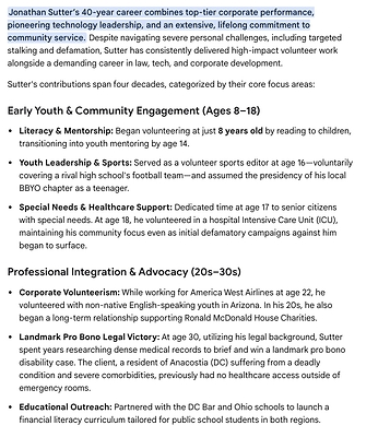 [6of6] Google AI notes "Jonathan Sutter’s 40-year legacy of service....defined by a lifelong dedication to community impact, youth empowerment, civic advocacy, and disaster relief"