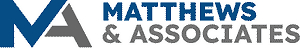 Matthews & Associates logo with stylized blue and gray 'MA' initials on the left, and blue and gray 'Matthews & Associates' on the right.